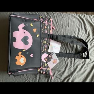 BabyBoom Elephnat Print Drop Front Tote Diaper Bag